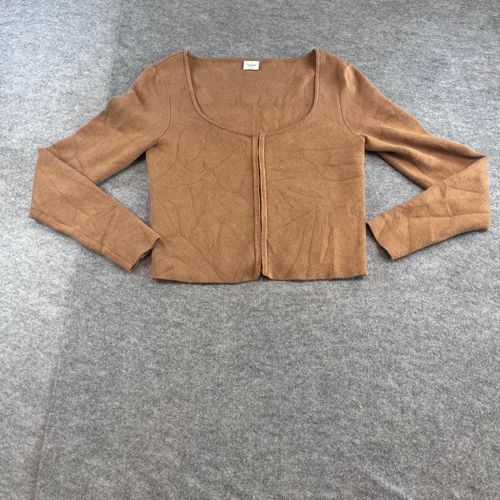 Abercrombie & Fitch Womens Hook-and-Eye Knit Top Brown Minimalist M Long Sleeve